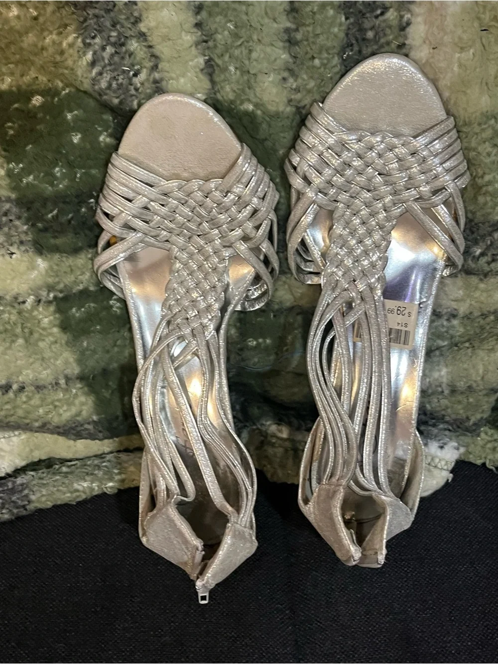 Woven Strappy Silver Women's Dress Sandals